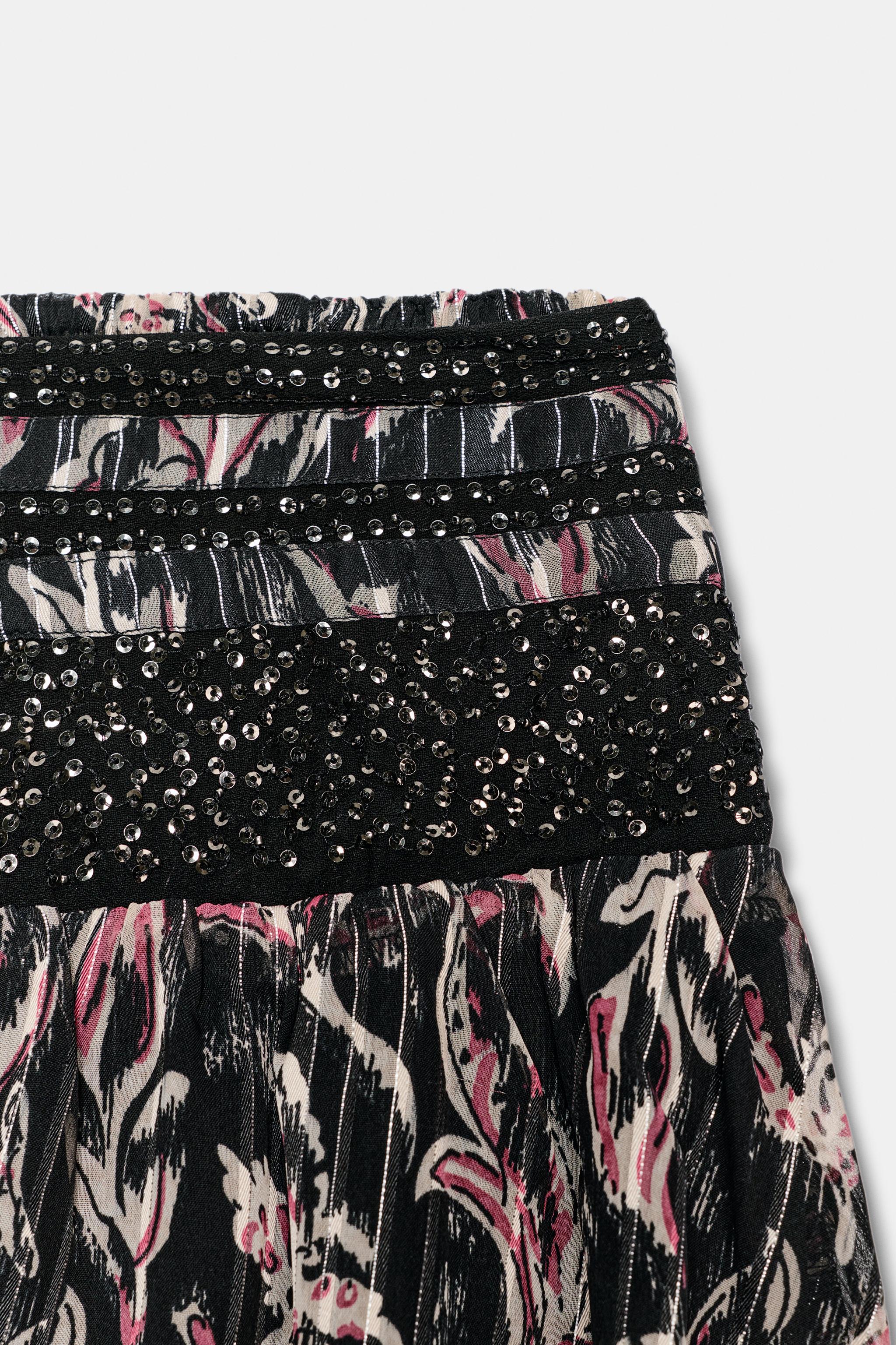 METALLIC THREAD SEQUIN PRINTED BALLOON SKIRT